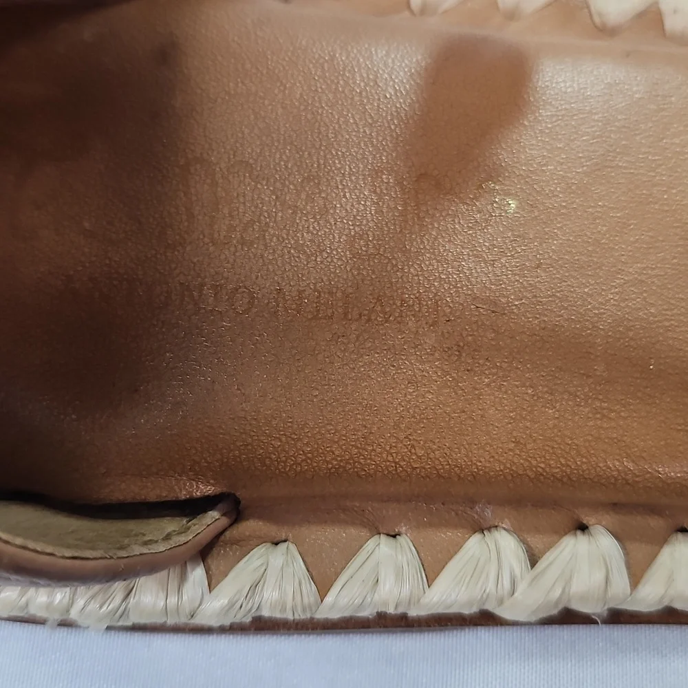 Antonio Melani The Nate Note Leather Ankle Wrap Tie Thong Tan Sandals Sz 9